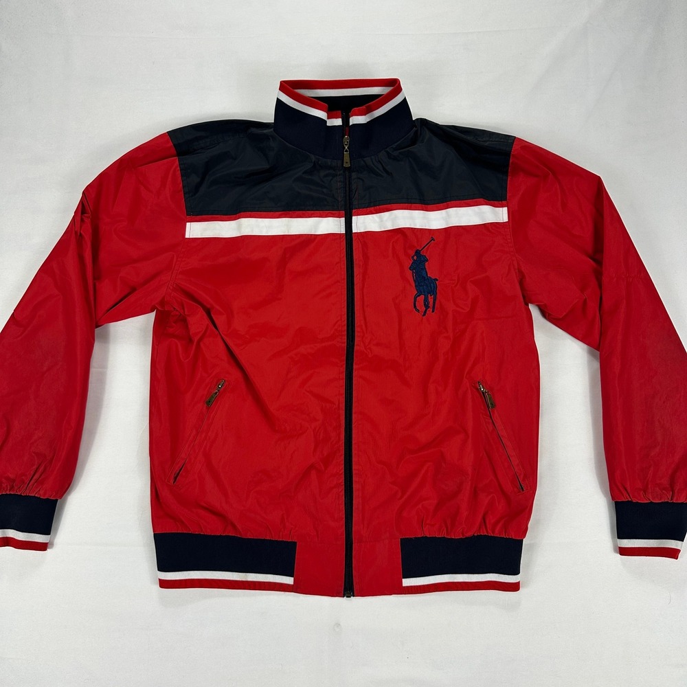 Polo Jacket Ralph Lauren‎ Zip Track Red Navy Big Pony Logo Mens XL Windbreaker